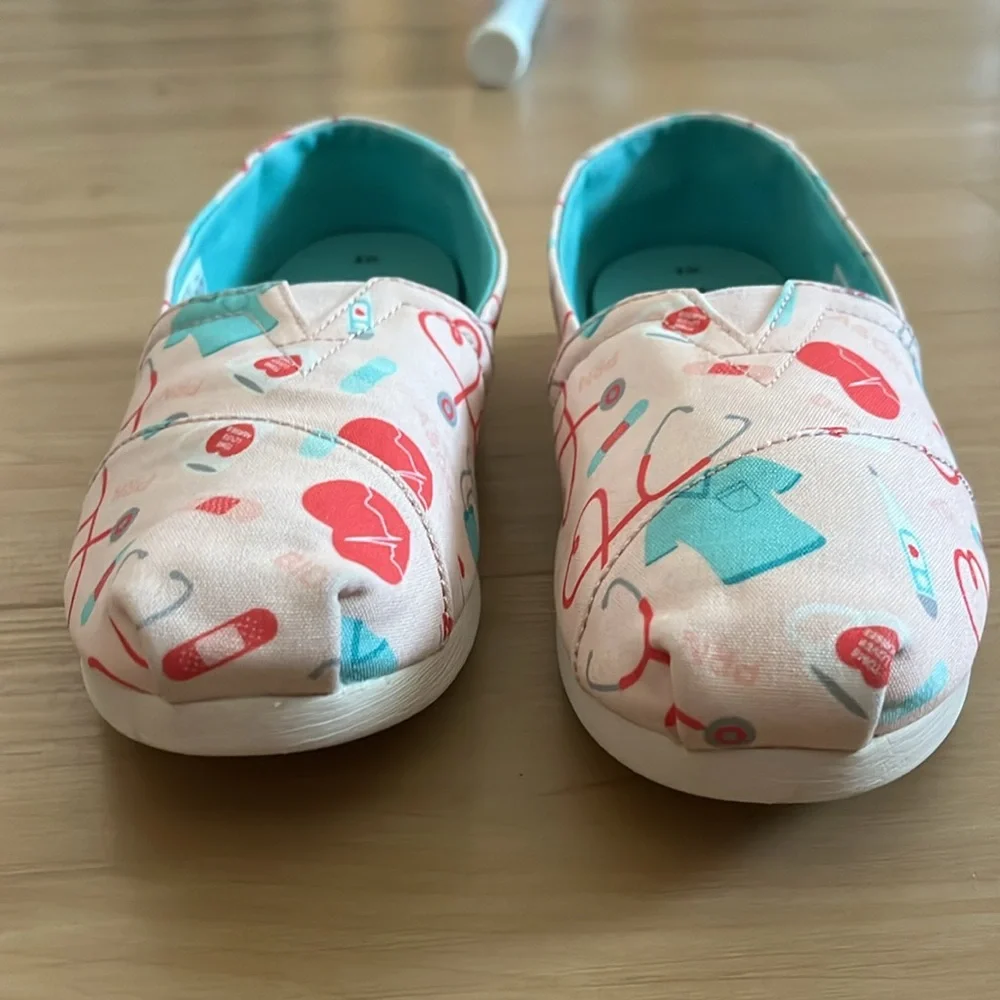 TOMS ALPARGATA WOMENS NURSE APPREY PINK CANVAS SLIP ON LOAFER FLATS SHOE SIZE 8